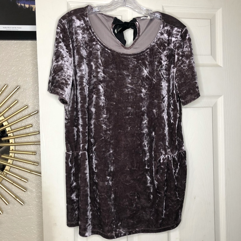 Pleione Violet Velvet Ruffle Blouse with Tie women’s Size XL